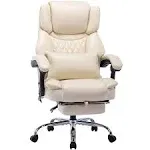 High Back Office Chair with Footrest - Reclining Executive Computer Chair with Massaging Lumbar Cushion Home Office Desk Chair with Adjustable Angle