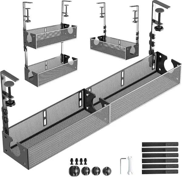 SRJZMLY Multi-Model Under Desk Cable Management Tray 2 Packs Metal Under Desk Wire Management Clamp Mount Under Table Cord Management No Damage The