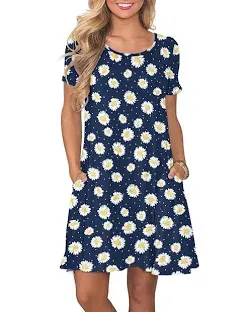 Wneedu Women's Summer Casual T Shirt Dresses Short Sleeve Swing Dress with Pockets