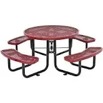 Global Industrial Expanded Steel Picnic Table, Round, 46" Dia x 29.5"H, Red Top, Red Base/Legs