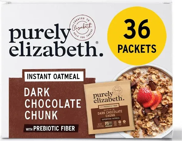 Purely Elizabeth Superfood Oatmeal Cup with Prebiotic Fiber, Dark Chocolate Chunk, Vegan Friendly, Organic, Gluten Free & Non-GMO, 1.76 Ounce (Pack of 12)