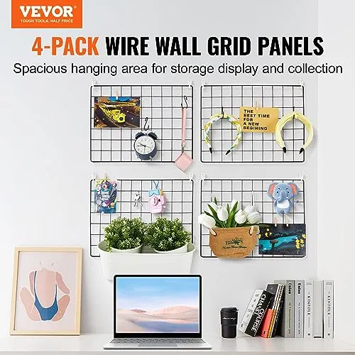 VEVOR 2' x 5.6' Grid Wall Panels Tower, 2 Packs Wire Gridwall Display Racks with T-Base Floorstanding, Double Side Gridwall Panels for Art Craft