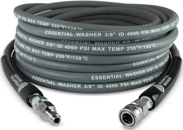 ESSENTIAL WASHER 3/8 50 ft Pressure Washer Hose 50 ft - Power Washer Hose 50 ft - Flexible Pressure Washer Hose Includes Stainless Steel Fittings - Makes Great Pressure Washer Replacement Hose