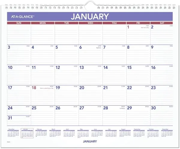 2025 AT-A-GLANCE Monthly Wall Calendar, January 2025 To December 2025, PM828