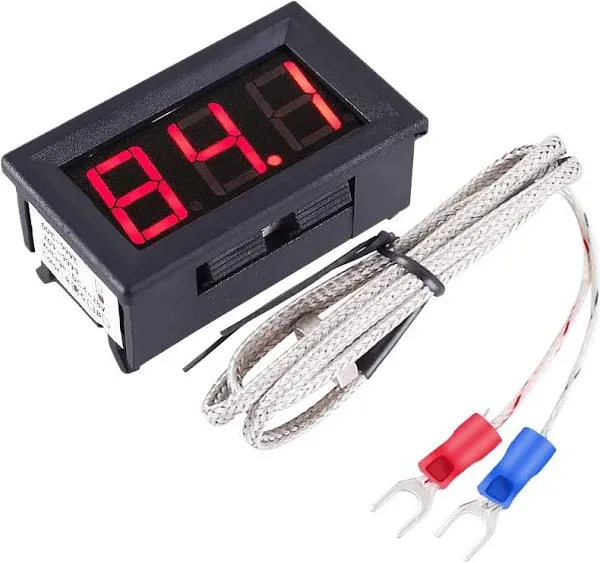 PEMENOL 12V Red Fahrenheit Digital Temperature Meter -76F~999F LED Display with Industrial Grade 0.5m K-Type Thermocouple Temperature Sensor M6