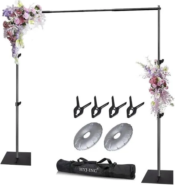 HYJ-INC Pipe and Drape Photography Backdrop Stand Kit Adjustable Photo Background Stand 10ft x Metal Base for Parties Weddings Birthday