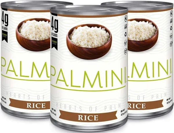 Palmini Rice | Low-Carb, Low-Calorie Hearts of Palm Rice | Keto, Gluten Free, Vegan, and Non-GMO | As seen on Shark Tank | (14 Ounces Can - Pack of 3)