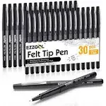 Lelix Felt Tip Pens, 30 Black Pens, 0.7mm Medium Point Felt Pens, Felt Tip Markers Pens for Journaling, Writing, Note Taking, Planner, Perfect for Art Office and School Supplies