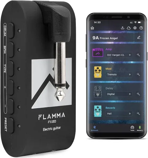 FLAMMA FX20 Guitar Headphone Amp with APP 40 Drum Grooves 52 Amp Modes 5 Delay 5 Reverb Effects 14 Modulations for Practice Recording and Creativity