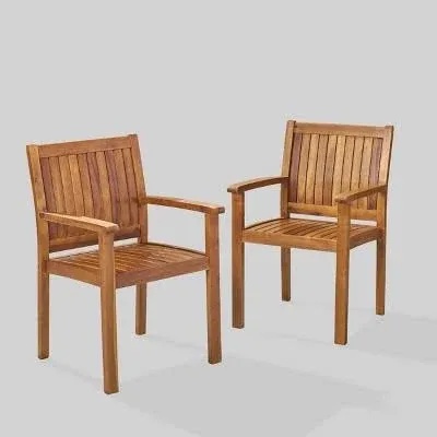 Teague Outdoor Acacia Wood Dining Chairs (Set of 2), Teak Finish