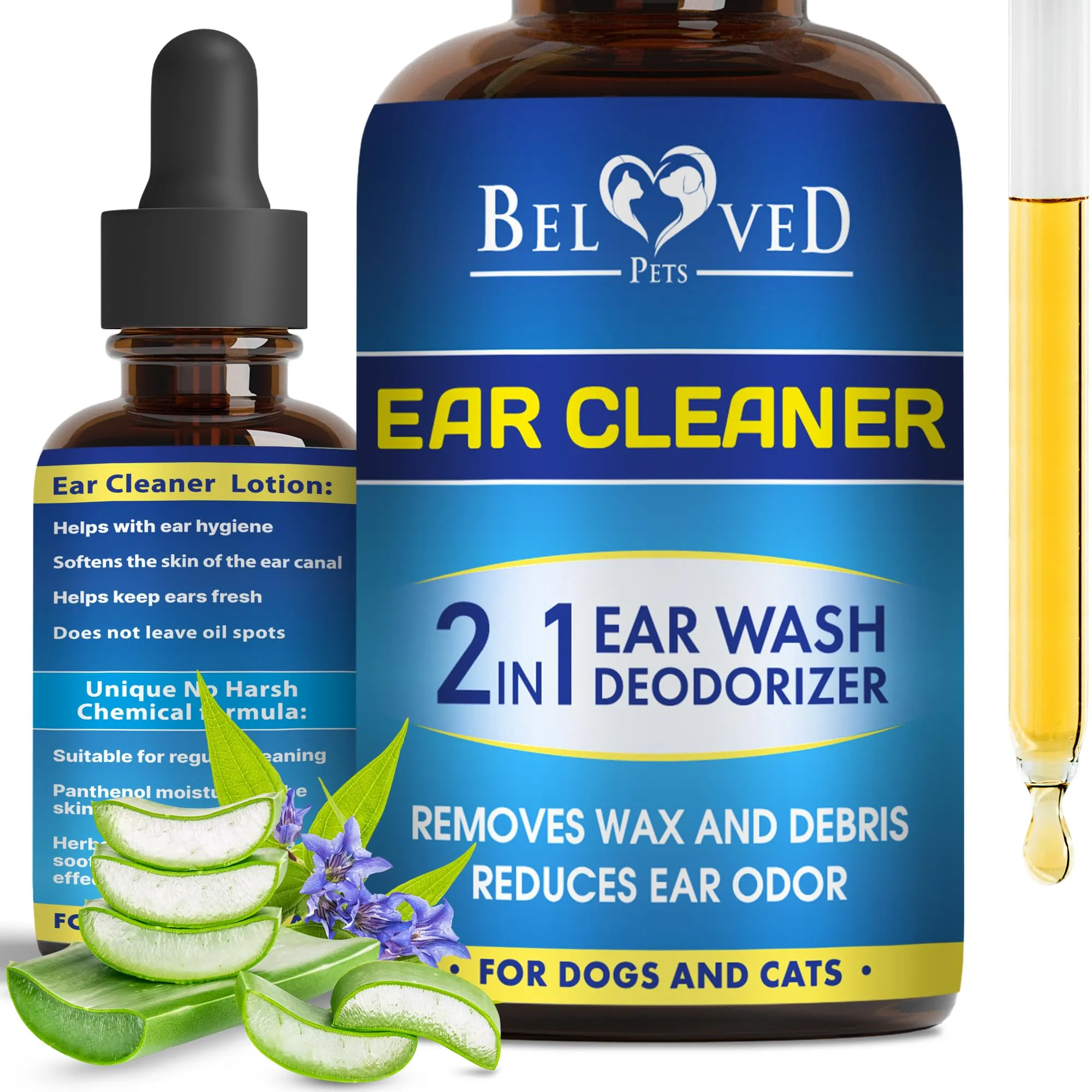 Cat & Dog Ear Cleaner Drops & Wash Solution - Yeast Otic Infection Treatment & Itchy Ear Relief for Pet - Wax Remover & Flush Remedy for Any Pets