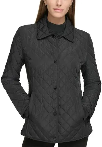 NWT Calvin Klein Quilted Water-Resistan<wbr/>t Button Front Short Jacket Size L Black