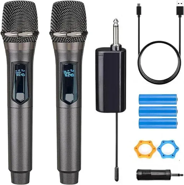 Wireless Microphone,Rec<wbr/>hargeable Wireless Dual UHF Microphone,Dua<wbr/>l Handheld 