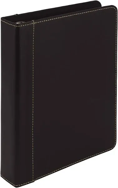 1&#034; Junior Size 3 Ring Binder, Leather, Black with Contrast Stitching, Holds 8...