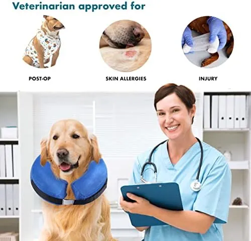 Dog Cone After Surgery, Protective Inflatable Collar, Blow Up Dog Collar, Pet Recovery Collar for Dogs and Cats Soft (Large(12"-18"), Blue)