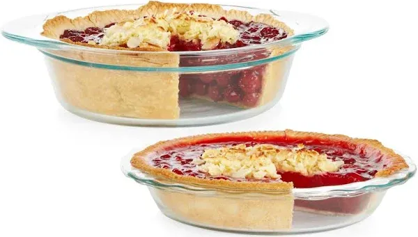 Pyrex Deep 2-Pack (9.5") Glass Baking Dish Set, Round Pie Glass Bakeware, Dishwasher, Microwave, Freezer & Pre-Heated Oven Safe