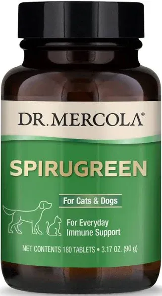 Dr. Mercola SpiruGreen Superfood for Pets - Helps Support The Immune System - For Cats, Dogs, Birds & Fish - Contains Spirulina And Astaxanthin - 180 Tablets