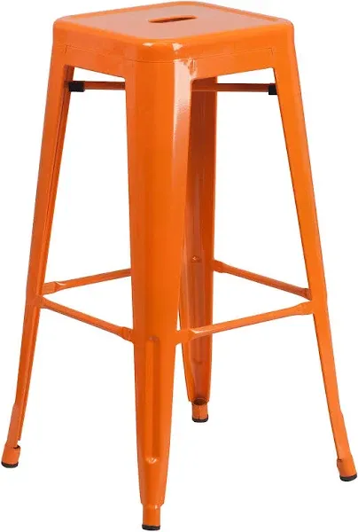 Flash Furniture Kai Commercial Grade 24" High Backless Orange Metal Indoor-Outdoor Counter Height Stool with Square Seat