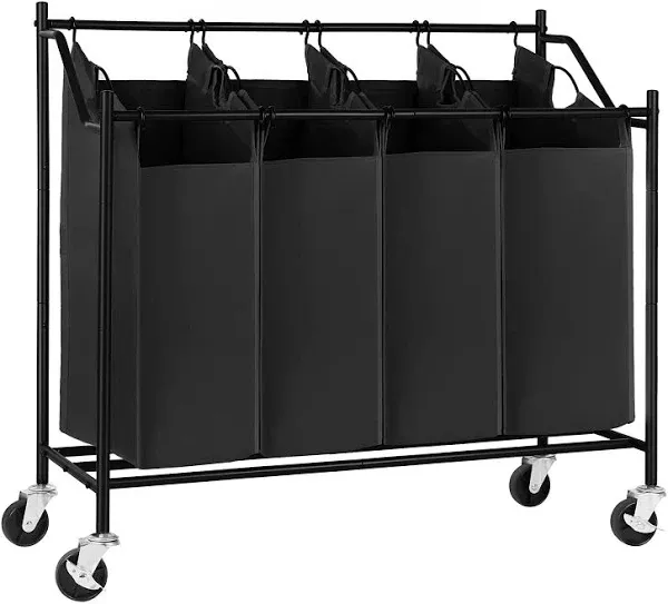 Heavy-Duty 4-Bag Rolling Laundry Sorter Storage Cart with Wheels Black