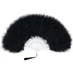 Women Large Black Feather Flapper Hand Fan for Dance Marabou Folding Fan