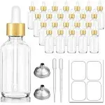 2 oz Dropper Bottle, 24 pack Clear Glass Eye Dropper Bottles with Golden Top ...