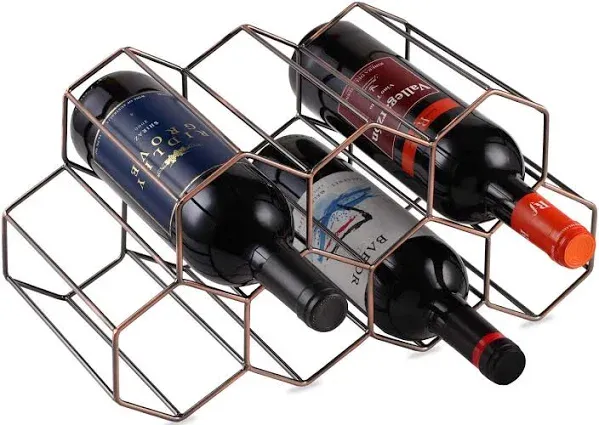 9 Bottles Metal Wine Rack, Countertop Free-Stand Storage 9 Bottle Gold 