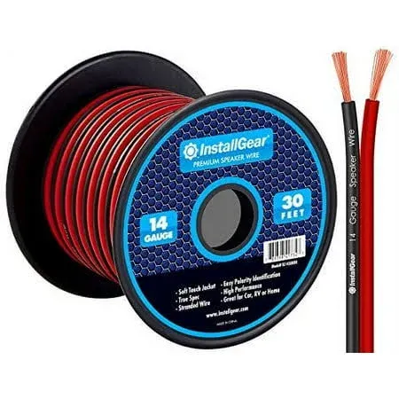 InstallGear 30ft 14 Gauge Speaker Wire AWG True Spec and Soft Touch Cable - Black/Red - Great Use for Car Speakers Stereos, Home Theater Speakers, Sur