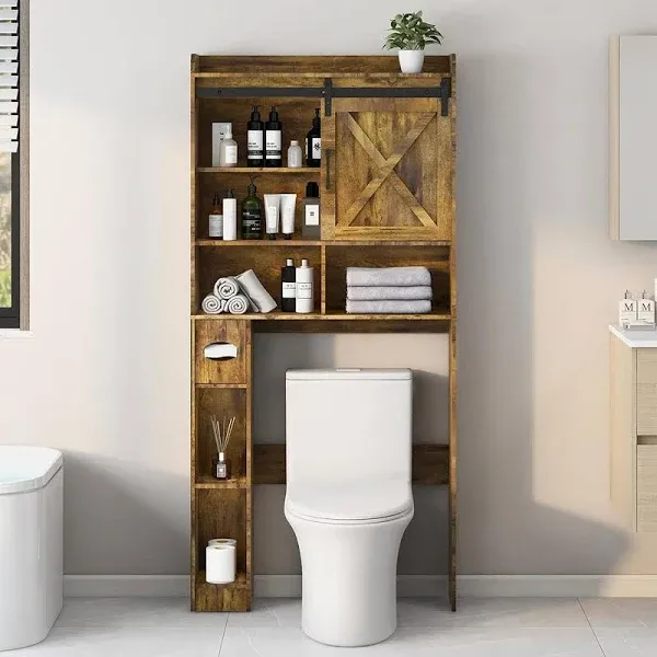 Over The Toilet Storage Cabinet Farmhouse Storage Cabinet Over Toilet with Sliding Barn Door,Home Space-Saving Toilet Rack for Bathroom Restroom