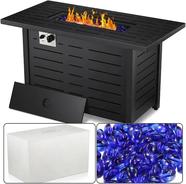 Ciays 42 inch Gas Fire Pit Table, 60,000 BTU Propane Pits for Outside with Steel Lid and Lava Rock, 2 in 1 Firepit Table Gatheri