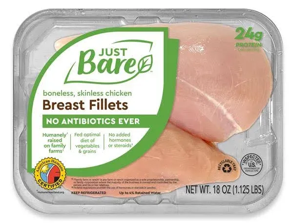 Just Bare Chicken Breast Fillets, Boneless, Skinless - 18 oz