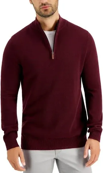 Club Room Men's Quarter-Zip Textured Cotton Sweater