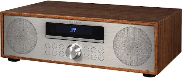 Crosley CR3501A-WA Fleetwood Bluetooth FM Clock Radio and CD Player, Walnut