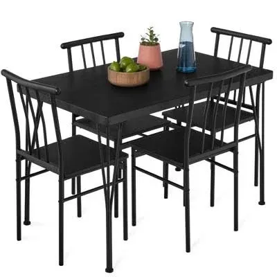 Best Choice Products 5-Piece Indoor Modern Metal Wood Rectangular Dining Table Furniture Set w/ 4 Chairs - Black