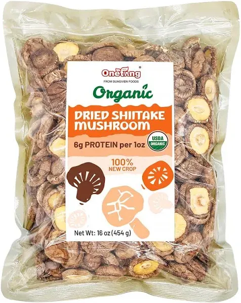 ONETANG Organic Natural Dried Mushrooms - Premium Flavors |AAA Grade Extra Dry Mushrooms for Soups, Sauces, Pasta and Risotto, Rehydrate Quickly, All Natural & Vegan | 16 Oz