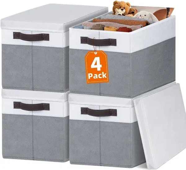 Criusia Large Storage Baskets Bins with Lids 4 Pack, Storage Baskets for Organizing Shelves Nursery Bedroom, Home Closet Organizers Cubes for Clothes Toys Blanket - Stackable & Sturdy -14x10x9.5