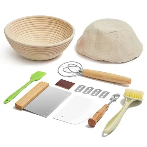 Eco-Friendly Sourdough Bread Kit - 9&#034; Round Banneton Baskets and Accessories