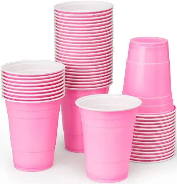 xo, Fetti Party Decorations Pink Plastic Cups - 50 Matte Disposable 16 oz Cups Bachelorette Party, Birthday Party, Party Favors