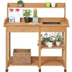 Topeakmart 45.2x17.7x47.6'' (LxWxH) Potting Benches Outdoor Garden Potting Table Work Bench with Removable Sink Drawer Rack Shelves Work Station, Woo