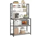 VASAGLE Coffee Bar, Baker’s Rack for Kitchen with Storage, 6-Tier Kitchen Shelves with 6 Hooks, Microwave Stand, Greige and Black UKKS039K02