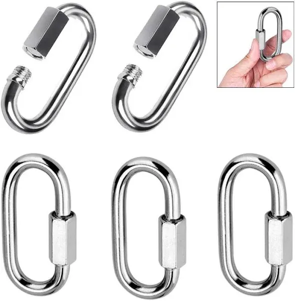 Quick Link, Lsqurel 304 Stainless Steel D Shape Locking Carabiner Heavy Duty Chain Link Keychain for Outdoor Fence Gate Swings Pet Dog M4 M6 M8 M10 M12 Capacity 200lb 600lb 1200lb 2400lb 3000lb