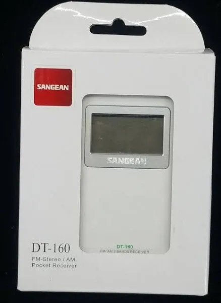 Sangean DT-160CLP FM-Stereo/AM Pocket Radio with Protective Pouch & Belt Clip (Clear)