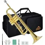 EASTROCK Bb Trumpet Standard Trumpet Set with Carrying Case,Gloves, 7C Mouthpiece, Cleaning Kit, Tuning Rod (Phosphor Copper/Cupronickel/Brass)