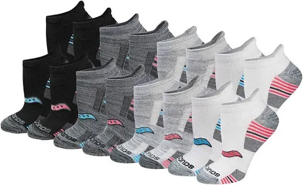 Saucony Women's RunDry Performance Heel Tab Athletic Socks, Available in S-L (8, 16, 24 Pairs)