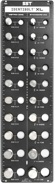 SST Identibolt XL ® Thread Checker for Extra Large Nuts and Bolts | 20 Nut and Bolt Identifier Gauge | Measures 9/16" to 1" & 16mm to 24mm | Tight Tolerance & Industrial Grade Precision, USA Company