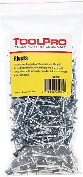 ToolPro Pop Rivets for Ceilings, 1/8" (500, Black)