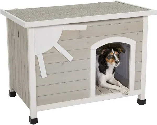 MidWest Homes for Pets Eilio Folding Outdoor Wood Dog House, No Tools Required for Assembly | Dog House Ideal for Small Dog Breeds, Beige (12EWDH-S)