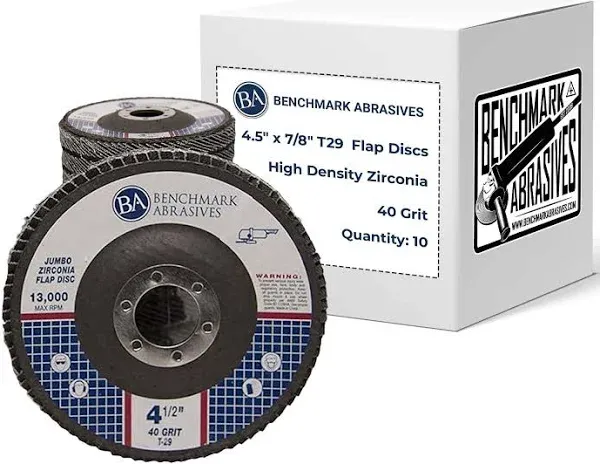 Benchmark Abrasives 4.5" x 7/8" Premium High Density Jumbo Zirconia Type 29 Flap Disc 60 Grit - 10