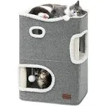 YITAHOME YIATHOME 2 Storey Cat House, Cat Beds for Indoor Cats, Small Cat Condo with Scratch Post and Hideaway Cave, Modern Cat Cube Playhouse for