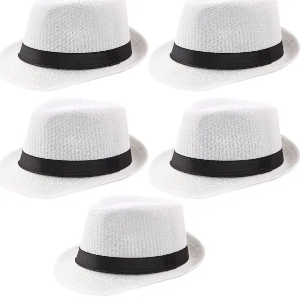 Ultrafun 5 Pack Short Brim Fedora Classic Summer Beach Sun Hat Panama Cap for Men Women