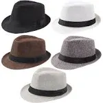 Ultrafun 5 Pack Short Brim Fedora Classic Summer Beach Sun Hat Panama Cap for Men Women